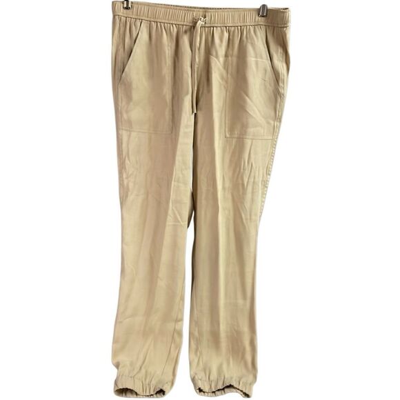 VANHEUSEN Women’s Khaki Stretch Extensible Barrel Leg Drawstring Pants Sz 10 - Picture 1 of 9